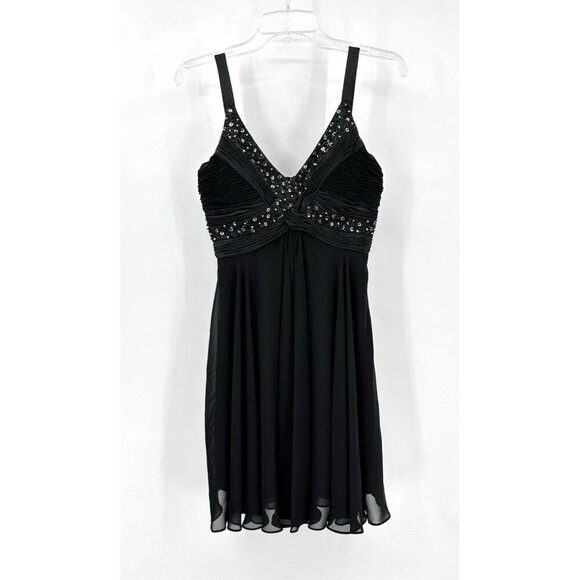 vintage 90s Y2K COCKTAIL DRESS beaded chiffon party evening lbd v neck black 8 - Picture 2 of 7